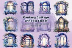 Watercolor Fantasy Cottage Window Floral Halloween Clipart Product Image 1