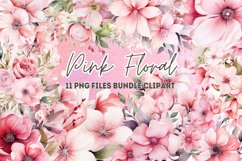 Pink Flowers Sublimation Bundle Clipart, Floral PNG Product Image 1