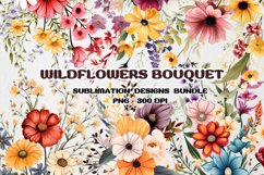 Wildflowers Bouquet Clipart, Pink Floral Sublimation Product Image 1