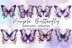 Purple Butterfly Watercolor Clipart Product Image 1