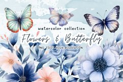 Butterflies Flowers Watercolor Clipart Product Image 1