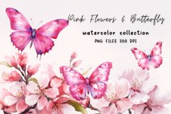 Watercolor flower butterfly pink sublimation Product Image 1