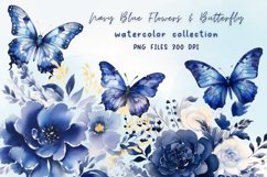 Blue watercolor flower &amp; butterfly sublimation Product Image 1