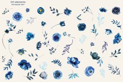 Watercolor Midnight Blue Floral Clipart Set Product Image 9