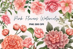 Floral Pink Rose Watercolor Sublimation Clipart Product Image 1