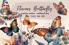 Watercolor Butterfly Flowers Clipart Product Image 1