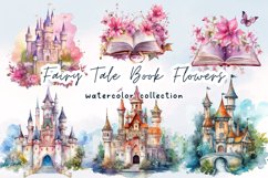 Fairy Tale Book Flowers Watercolor Clipart Product Image 1