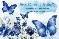 Blue watercolor flower &amp; butterfly sublimation Product Image 1