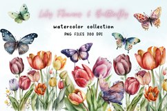 Lily Flowers &amp; Butterfly Watercolor Sublimation Product Image 1