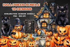 Watercolor Halloween Pumpkin Clipart, Fall Spooky Clipart Product Image 1