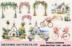 Watercolor Wedding Clipart, Wedding Elements Sublimation Product Image 1