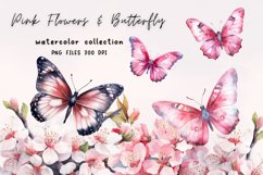 Pink flower butterfly watercolor sublimation Product Image 1