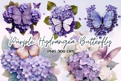 Purple Hydrangea Butterfly Watercolor Sublimation Product Image 1