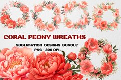 Coral Peony Wreaths Flowers Clipart, Floral Sublimation Product Image 1