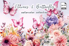 Flower Pink Watercolor Butterfly Sublimation Product Image 1