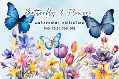 Flowers &amp; Butterflies Watercolor Clipart Product Image 1