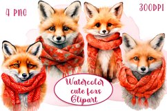 Cute foxes Watercolor Sublimation clipart PNG Product Image 1