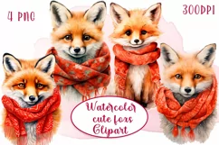 Cute foxes Watercolor Sublimation clipart PNG Product Image 1