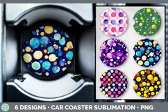 Bundle of six Watercolor Polka Dots car coaster sublimation designs.