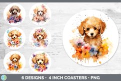 Bundle of six Wild Flowers Poodles Round Coaster designs.
