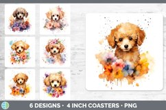 Bundle of six Wild Flowers Poodles Square Coaster designs.