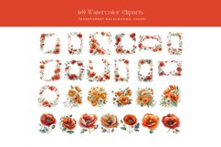 60 Poppies Flowers PNG, Watercolor Floral Clipart Bouquets Product Image 3
