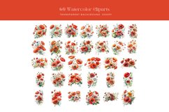 60 Poppies Flowers PNG, Watercolor Floral Clipart Bouquets Product Image 4