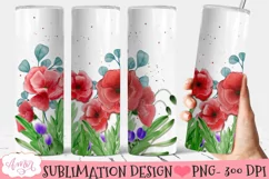 Watercolor Poppy Flowers Tumbler template for sublimation Product Image 1