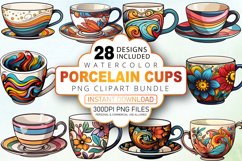 Watercolor Porcelain Cups Clipart Bundle Product Image 1
