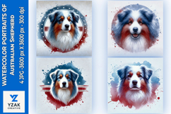 Watercolor Portraits of Australian Shepherd Product Image 1