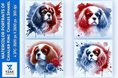 Watercolor Portraits of Cavalier King Charles Spaniel Product Image 1