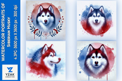 Watercolor Portraits of Siberian Husky Product Image 1