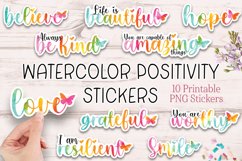Watercolor Positivity Stickers | Printable Sticker Set Product Image 1
