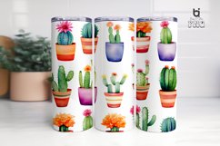 Watercolor Potted Cactus Pattern Sublimation Tumbler Design Product Image 2