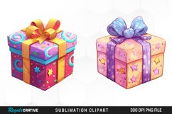 Watercolor Present Birthday Box Clipart Product Image 1