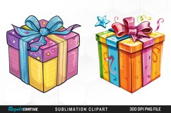 Watercolor Present Birthday Box Fun Clipart Product Image 1