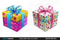 Watercolor Present Birthday Box Fun Clipart Product Image 1