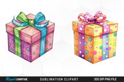 Watercolor Present Birthday Box Fun Clipart Product Image 1