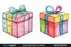 Watercolor Present Birthday Box Clipart Product Image 1