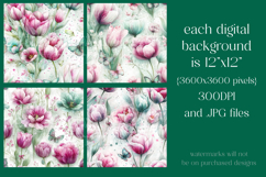 Flower Patterns, Pretty Watercolor Tulips Patterns, s1 Product Image 2