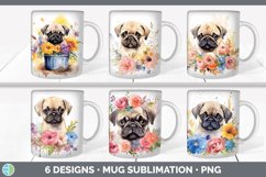 Bundle of six Wild Flowers Pugs Mug Wrap designs.