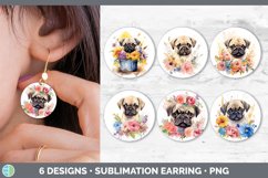 Bundle of six Wild Flowers Pugs Round Earrings designs.