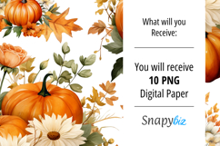 Watercolor Pumpkin Autumn Digital Paper Product Image 5