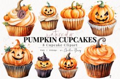 Watercolor Pumpkin Cupcake Clipart Product Image 1