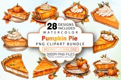 Watercolor Pumpkin Pie Clipart Bundle Product Image 1