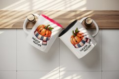 Watercolor pumpkin wearing a scarf Sweater Weather quote print 20 oz tumbler skinny mug wrap clipart t-shirt sublimation printable design