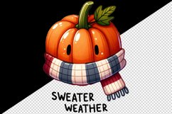 Watercolor pumpkin wearing a scarf Sweater Weather quote print 20 oz tumbler skinny mug wrap clipart t-shirt sublimation printable design