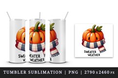Watercolor pumpkin wearing a scarf Sweater Weather quote print 20 oz tumbler skinny mug wrap clipart t-shirt sublimation printable design