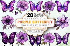 Watercolor Purple Butterfly Clipart Bundle Product Image 1