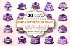 Watercolor Purple Cakes Clipart Bundle Product Image 1